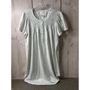 Bartizon Womens Floral Print Nightgown M Short Sleeves Light Green & Pink